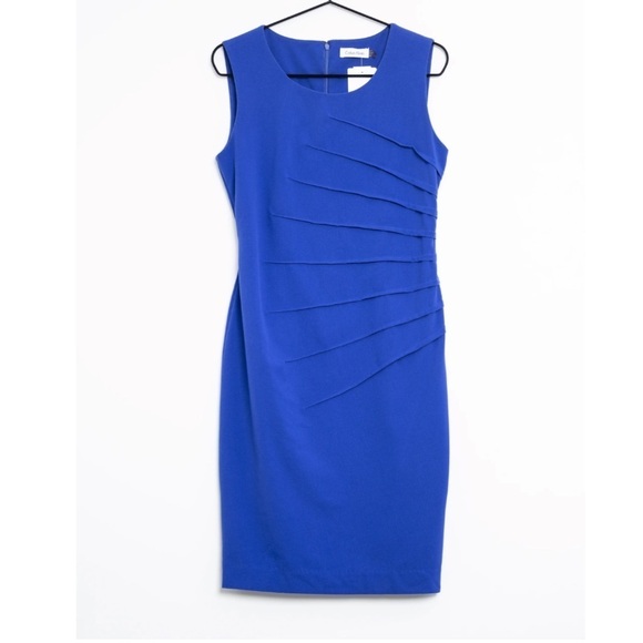 Calvin Klein Sunburst Sheath Royal Blue Dress - Picture 1 of 6